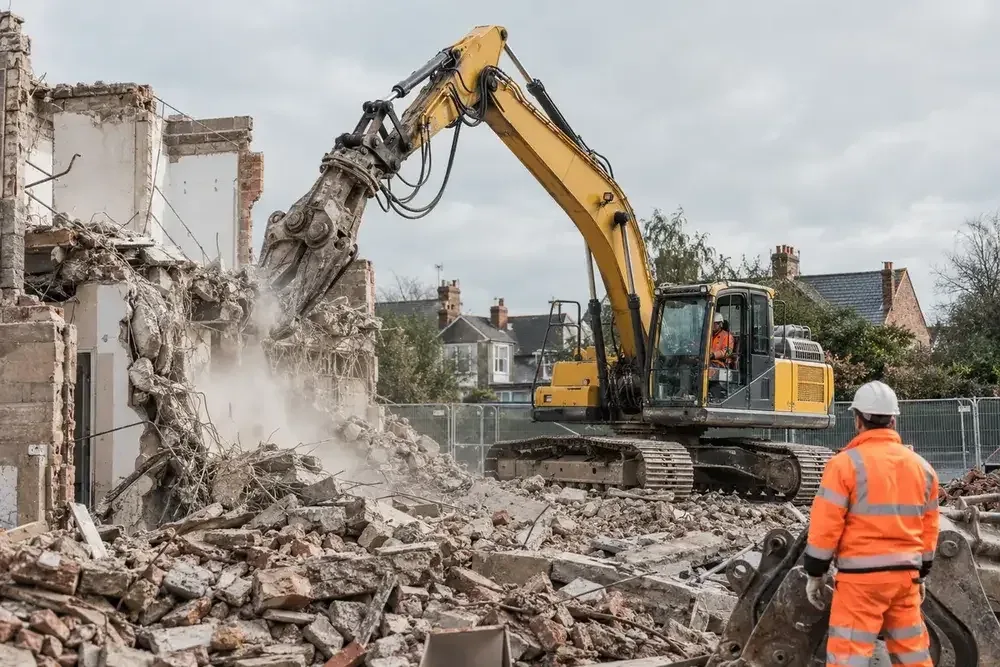Safe demolition crew at work