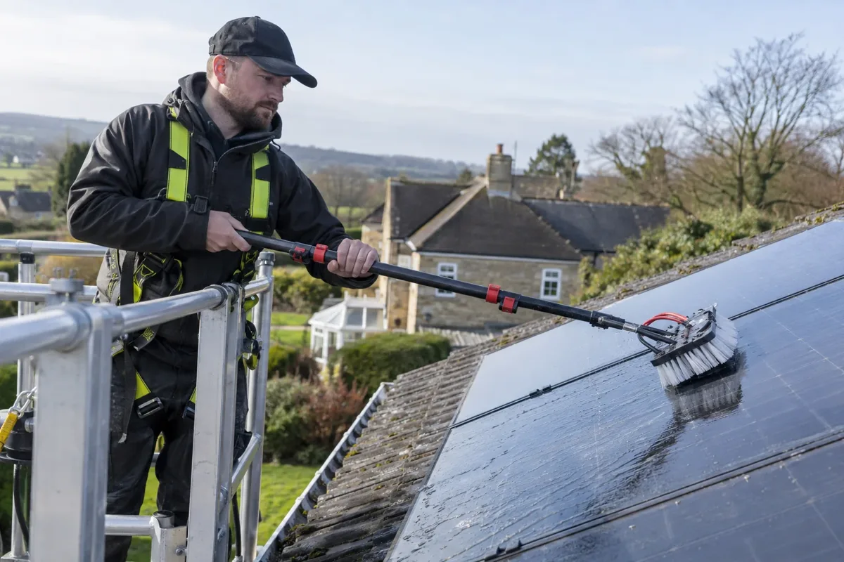 Bird fouling removal from solar panels work