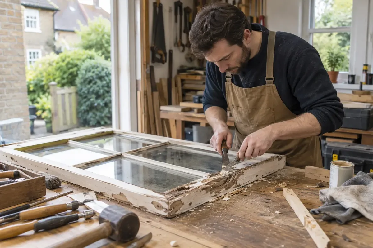 Carpenter repairing timberwork